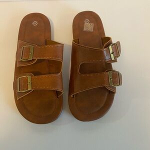 Brown Double Strap‎ Sandals